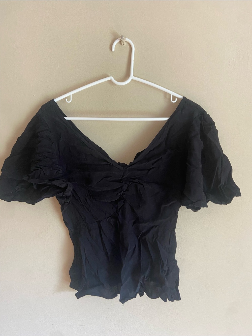 a new day Boho Cottagecore Coquette Goth Balletcore Ruched Flutter Sleeve Blouse